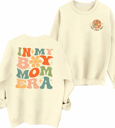 Boy Mom Sweatshirt Women In My Boy Mom Era Long Sleeve Pullover Black