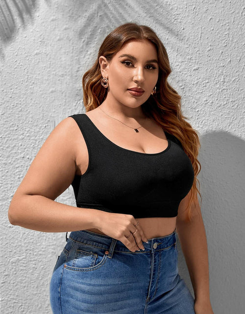 Load image into Gallery viewer, WDIRARA Women's Plus Size Bralette Scoop Neck Crop Cami Top Bra Blue 3XL
