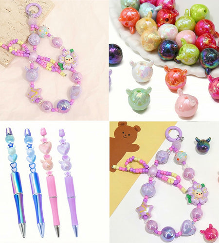 18Pcs Cute Beads for Pens (Acrylic, Mixed Color, Dragon Head Cat) - DIY