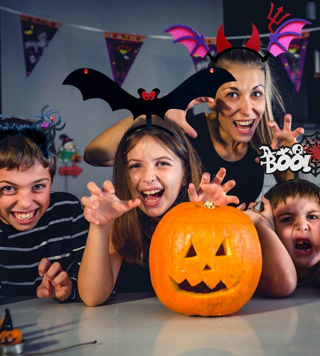Qiexuxing Halloween Headband 2-Pack Bat & Devil Horns Black Felt