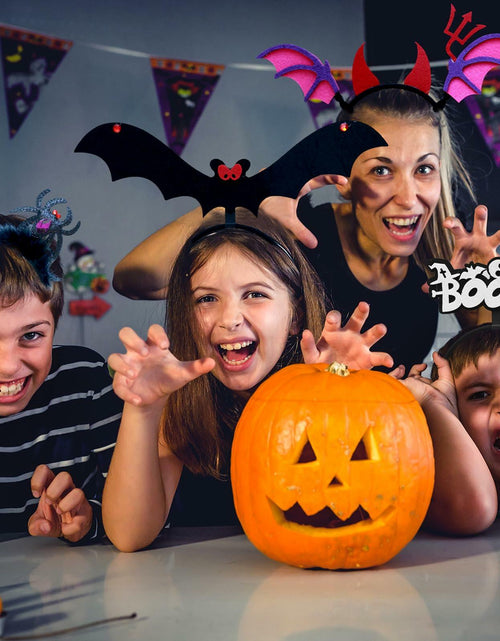 Load image into Gallery viewer, Qiexuxing Halloween Headband 2-Pack Bat &amp; Devil Horns Black Felt
