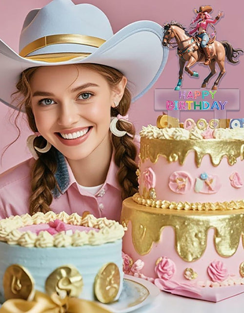 Load image into Gallery viewer, Palegg Cowgirl Cake Topper Western Party Supplies Brown Orange Red Acrylic
