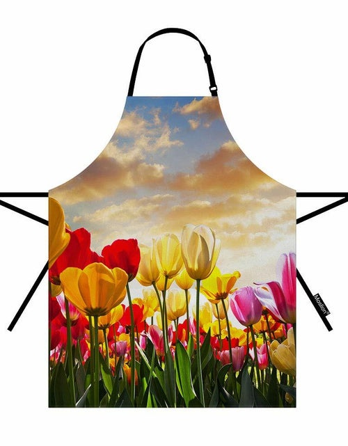 Load image into Gallery viewer, Moslion Tulip Apron Floral Pink Yellow Green Adjustable Neck Size 27x31 Inch
