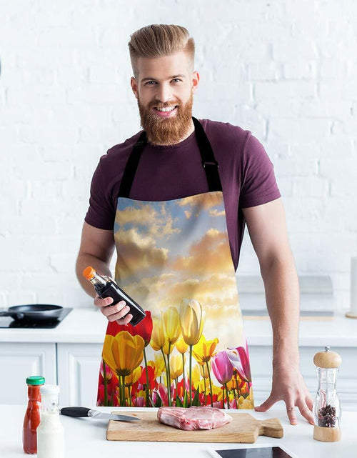 Load image into Gallery viewer, Moslion Tulip Apron Floral Pink Yellow Green Adjustable Neck Size 27x31 Inch
