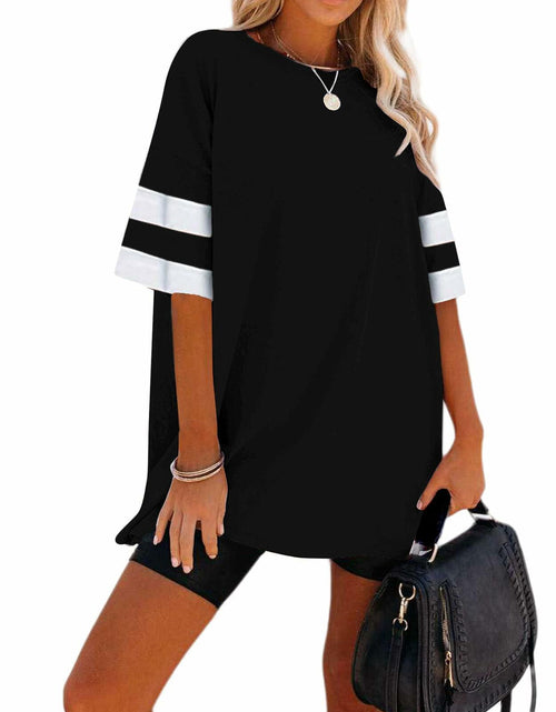 Load image into Gallery viewer, Remidoo Womens Oversized Baseball Tshirt Crewneck Black Size XXL
