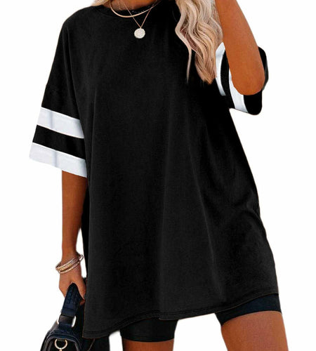 Remidoo Womens Oversized Baseball Tshirt Crewneck Black Size XXL