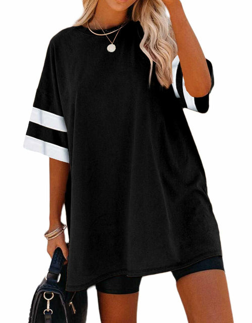 Load image into Gallery viewer, Remidoo Womens Oversized Baseball Tshirt Crewneck Black Size XXL
