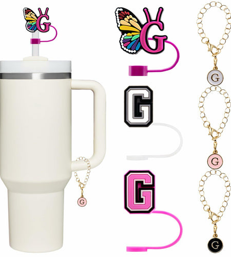 Stanley Cup Straw Covers 3-Pack with Personalized Initial Charms 30&40oz