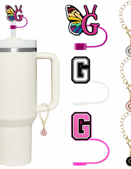 Load image into Gallery viewer, Stanley Cup Straw Covers 3-Pack with Personalized Initial Charms 30&amp;40oz
