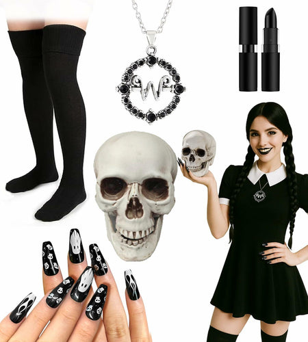 Swooflia 5PCS Women’s Halloween Costume Accessories Set Skull Necklace
