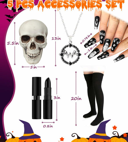 Swooflia 5PCS Women’s Halloween Costume Accessories Set Skull Necklace
