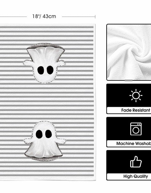 Load image into Gallery viewer, Artoid Mode Halloween Kitchen Towels Ghost Stripes Spider Web 18x26 Set 2
