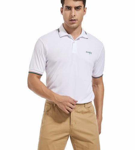 Derifelt Mens Moisture Wicking Polo Shirt White Striped Size XX-Large
