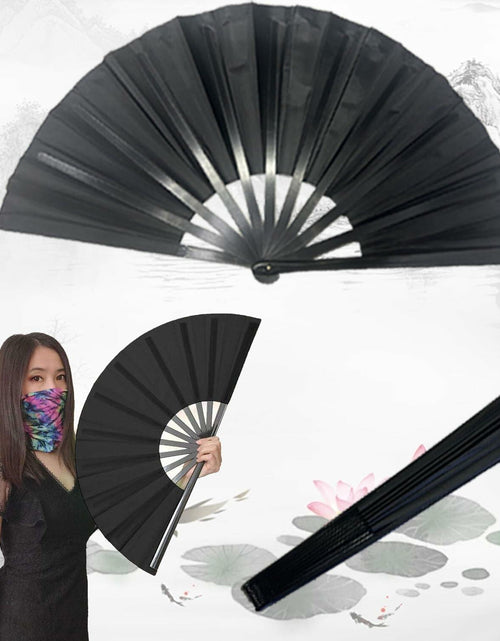 Load image into Gallery viewer, Clussbin Boots on The Ground Hand Fan Large Folding Black Wood
