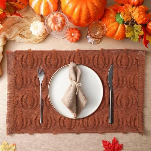 Load image into Gallery viewer, Nuanchu 4 PCS Rust Pumpkin Fall Placemats 13x19 Inch Soft Plush Table Mats
