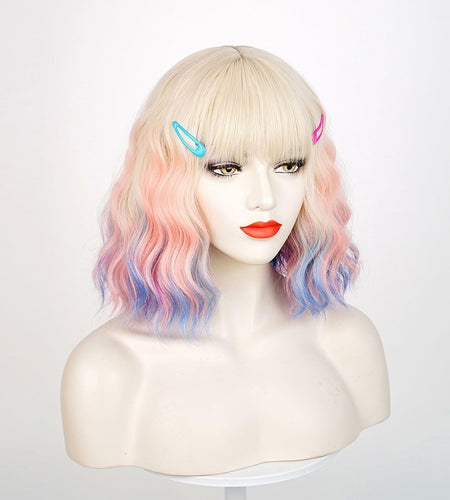 Wiggy Mermaid Black Bride Wig 17.7" Medium Long Straight Black with Bun