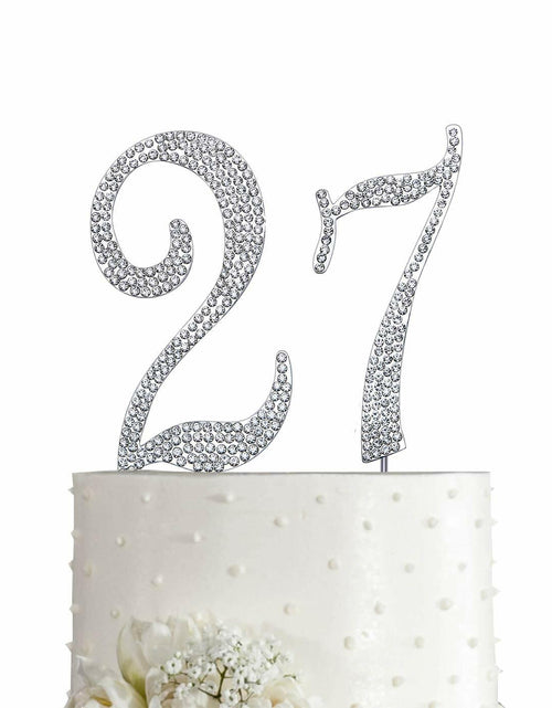 Load image into Gallery viewer, MAGJUCHE Silver 27" Crystal Number 27 Cake Topper Birthday Anniversary
