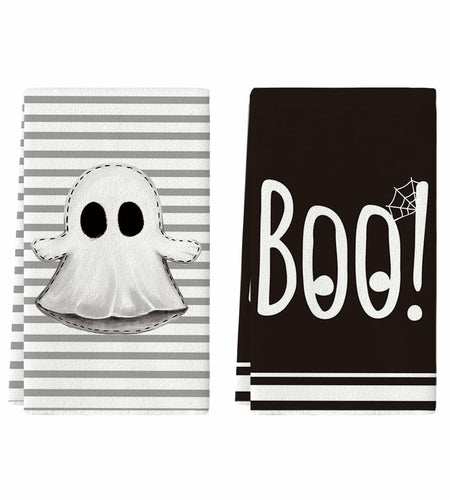 Artoid Mode Halloween Kitchen Towels Ghost Stripes Spider Web 18x26 Set 2