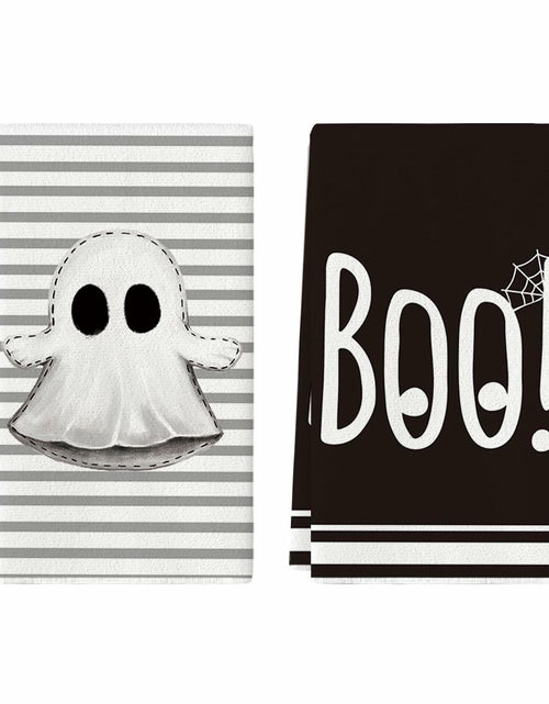 Load image into Gallery viewer, Artoid Mode Halloween Kitchen Towels Ghost Stripes Spider Web 18x26 Set 2
