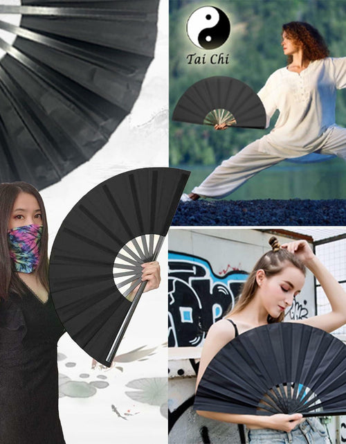 Load image into Gallery viewer, Clussbin Boots on The Ground Hand Fan Large Folding Black Wood
