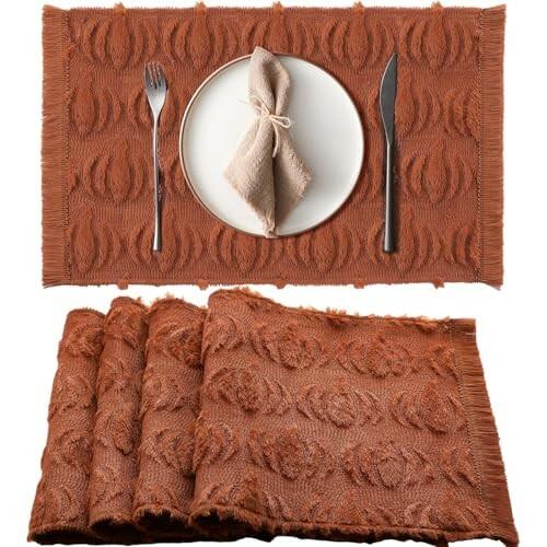 Load image into Gallery viewer, Nuanchu 4 PCS Rust Pumpkin Fall Placemats 13x19 Inch Soft Plush Table Mats
