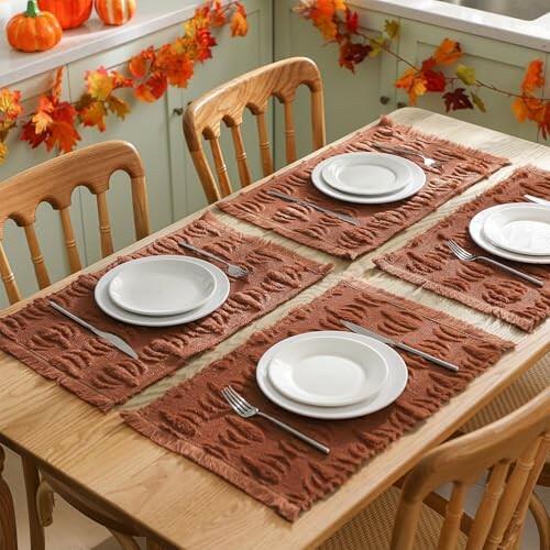 Load image into Gallery viewer, Nuanchu 4 PCS Rust Pumpkin Fall Placemats 13x19 Inch Soft Plush Table Mats
