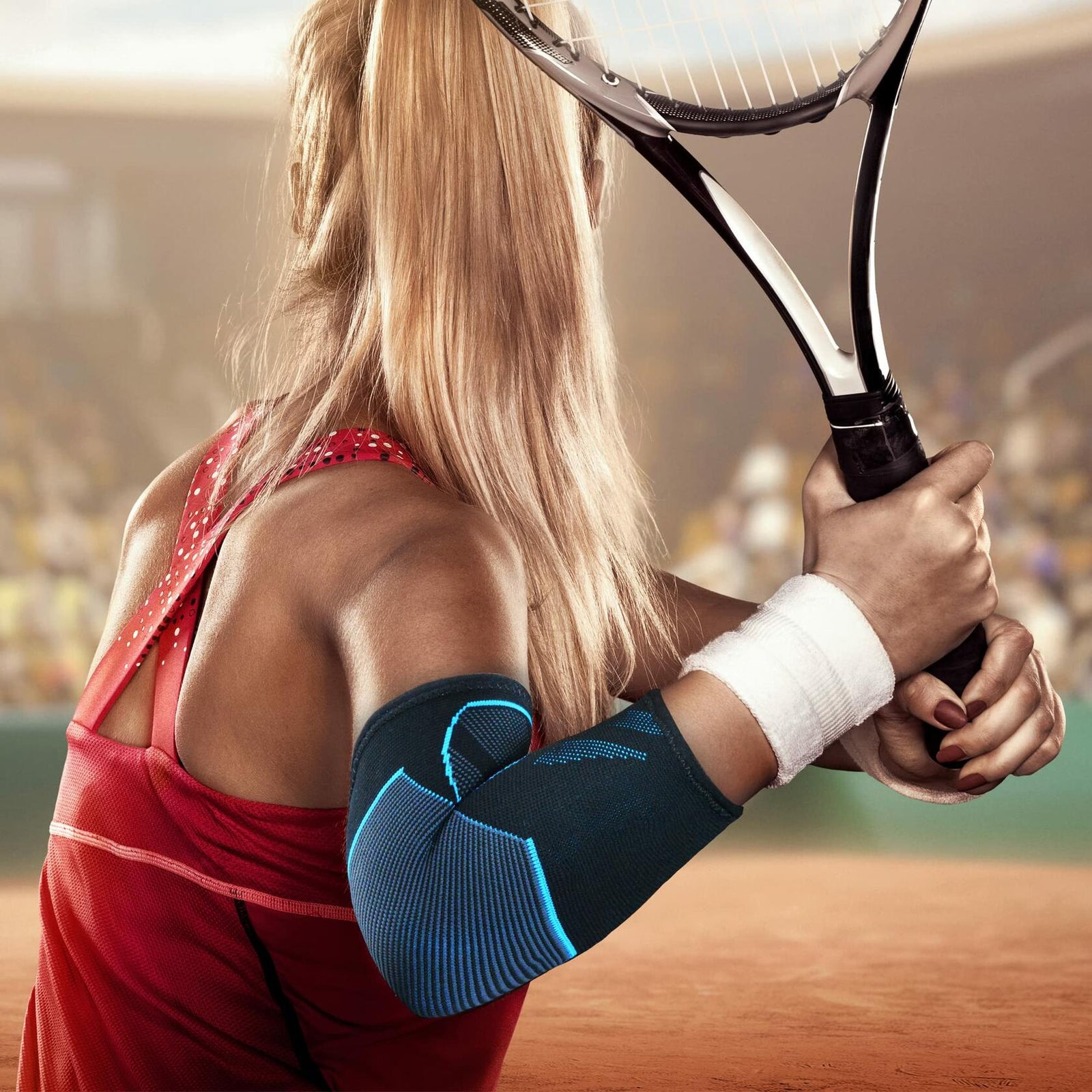 CYCLXY Tennis Elbow Compression Sleeves Arm Guards Black/Orange Size L