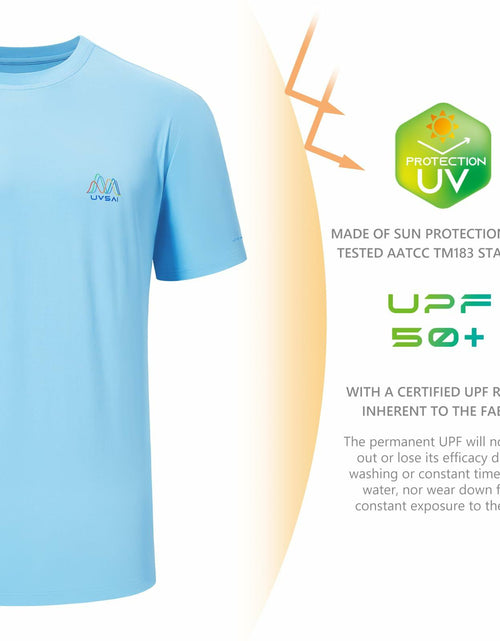 Load image into Gallery viewer, UVSAI Men’s UPF 50+ Short Sleeve Shirt Sky Blue Hiking Fishing Performance Tee
