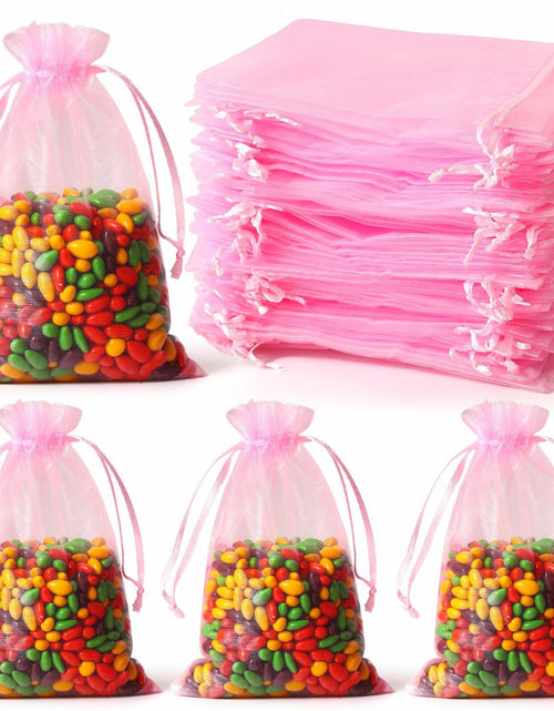 Load image into Gallery viewer, WenTao Organza Gift Bags 4x6in Pink 100pcs Drawstring Jewelry Pouches
