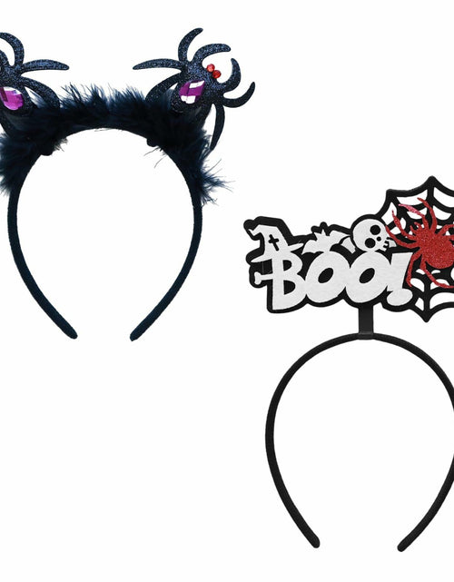 Load image into Gallery viewer, Qiexuxing Halloween Spider Headband 2-Pack Black Felt Fabric One Size

