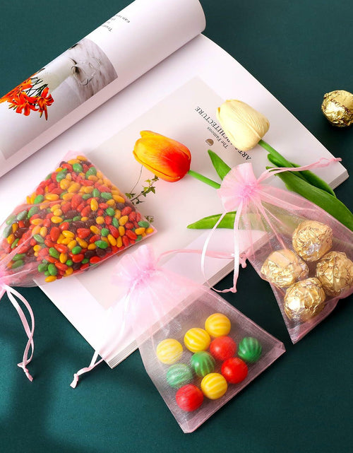 Load image into Gallery viewer, WenTao Organza Gift Bags 4x6in Pink 100pcs Drawstring Jewelry Pouches
