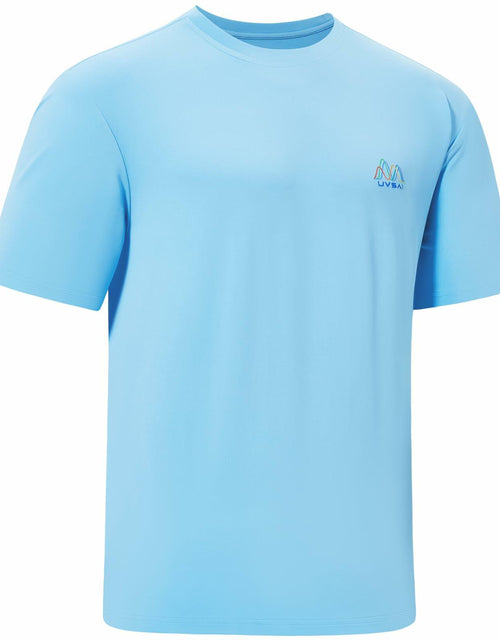Load image into Gallery viewer, UVSAI Men’s UPF 50+ Short Sleeve Shirt Sky Blue Hiking Fishing Performance Tee
