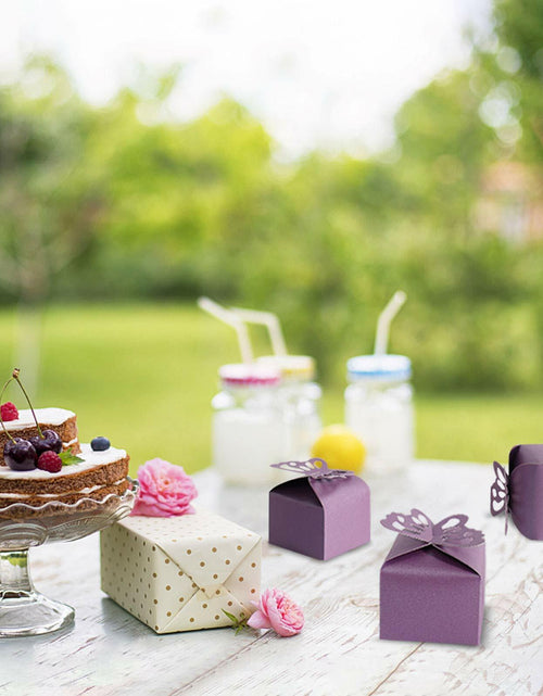 Load image into Gallery viewer, Kslong 50pcs Purple Butterfly Favor Boxes Small Gift Party Decoration
