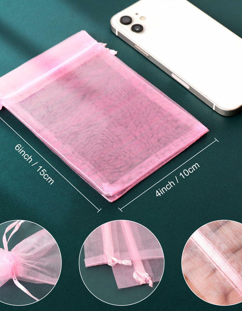 Load image into Gallery viewer, WenTao Organza Gift Bags 4x6in Pink 100pcs Drawstring Jewelry Pouches
