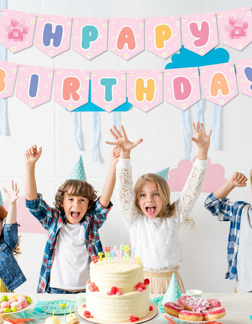 Load image into Gallery viewer, Marspark Blue Dog Birthday Banner with Daisy Flowers Pastel Colorful
