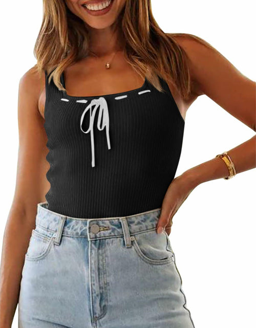Load image into Gallery viewer, Imily Bela Womens Square Neck Ribbed Tank Top Black Size M
