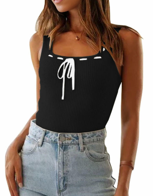 Load image into Gallery viewer, Imily Bela Womens Square Neck Ribbed Tank Top Black Size M
