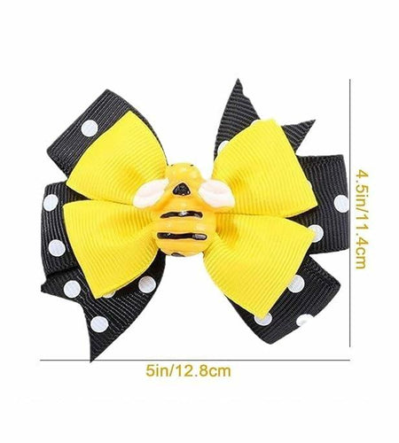 BOENBE LOVED Girls Yellow Bee Hair Clips with Ribbon Bows 2Pcs Polka Dots