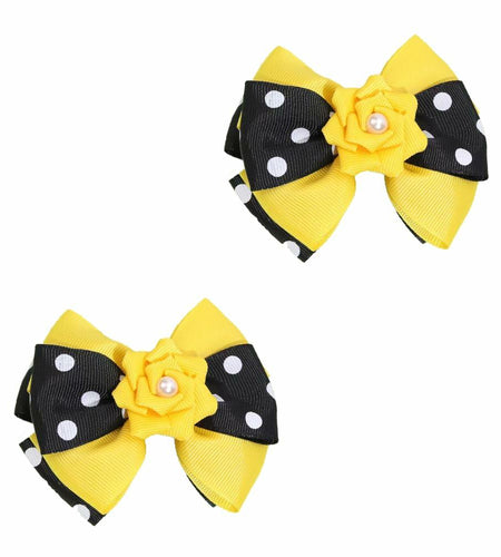 BOENBE LOVED Girls Yellow Bee Hair Clips with Ribbon Bows 2Pcs Polka Dots
