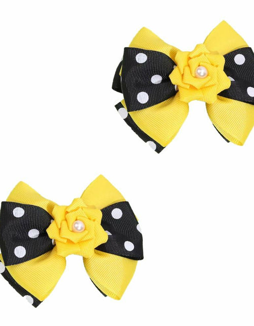 Load image into Gallery viewer, BOENBE LOVED Girls Yellow Bee Hair Clips with Ribbon Bows 2Pcs Polka Dots
