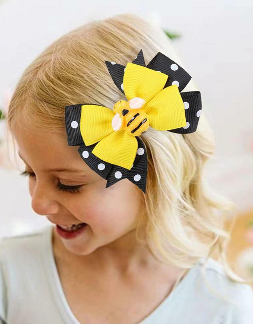 Load image into Gallery viewer, BOENBE LOVED Girls Yellow Bee Hair Clips with Ribbon Bows 2Pcs Polka Dots
