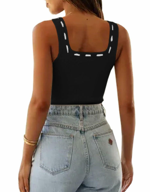 Load image into Gallery viewer, Imily Bela Womens Square Neck Ribbed Tank Top Black Size M
