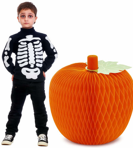 Weekgrat 20'' Giant Honeycomb Pumpkin Decoration Orange Reusable Fall Halloween
