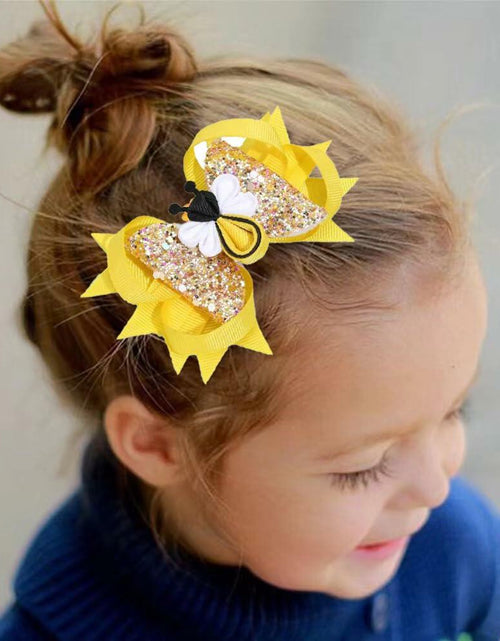 Load image into Gallery viewer, BOENBE LOVED Girls Yellow Bee Hair Clips with Ribbon Bows 2Pcs Polka Dots

