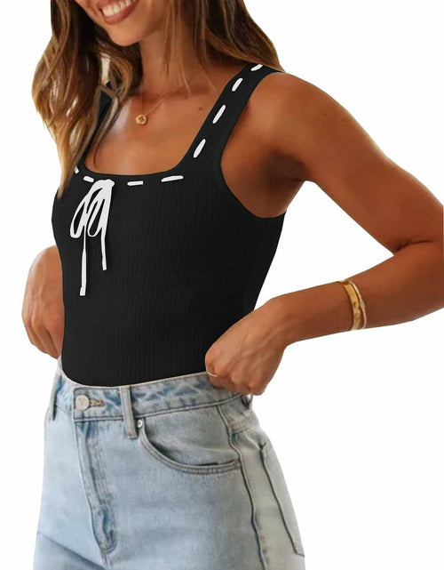 Load image into Gallery viewer, Imily Bela Womens Square Neck Ribbed Tank Top Black Size M
