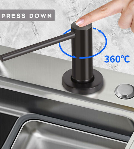 JOMSPOA Dish Soap Dispenser Kitchen Sink Pump Metal Head 17OZ Black + 2 Sponges