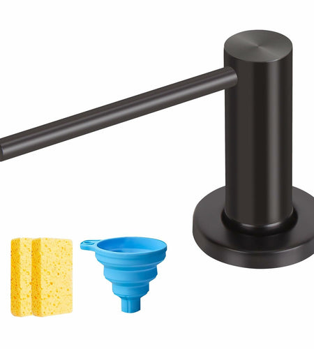 JOMSPOA Dish Soap Dispenser Kitchen Sink Pump Metal Head 17OZ Black + 2 Sponges