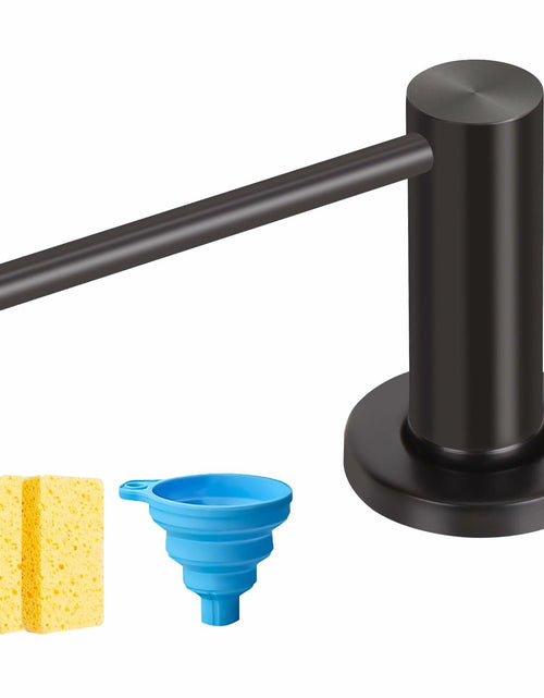 Load image into Gallery viewer, JOMSPOA Dish Soap Dispenser Kitchen Sink Pump Metal Head 17OZ Black + 2 Sponges
