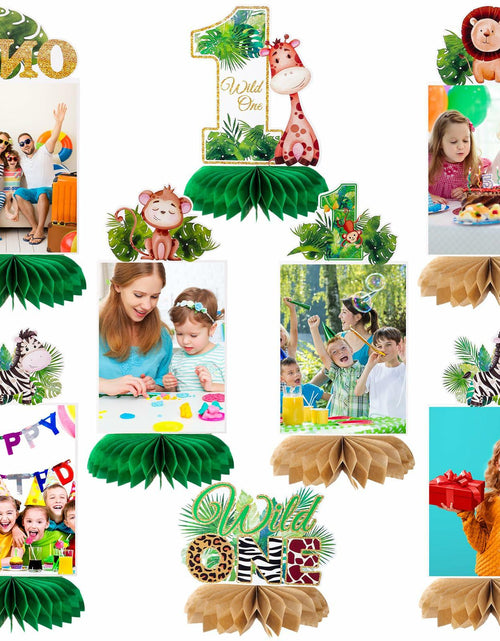 Load image into Gallery viewer, 8PCS Wild One Honeycomb Jungle Safari 1st Birthday Table Centerpiece Decor
