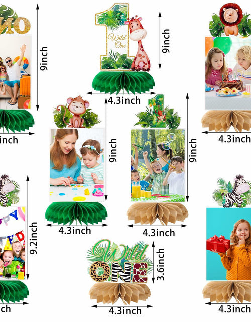 Load image into Gallery viewer, 8PCS Wild One Honeycomb Jungle Safari 1st Birthday Table Centerpiece Decor
